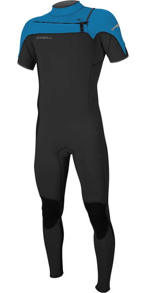2018 O'Neill Hammer 2mm Chest Zip Short Sleeve Wetsuit BLACK / OCEAN 5056