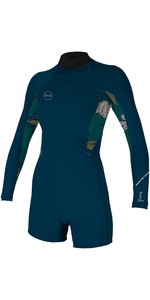 2021 O'Neill Womens Bahia 2/1mm Back Zip Long Sleeve Shorty Wetsuit 5291 - French Navy / Bridget