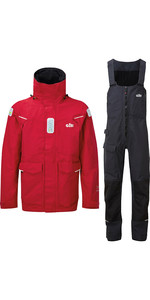 2022 Gill Mens OS2 Offshore Sailing Jacket & Trouser Combi Set - Red / Graphite
