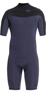 2021 Quiksilver Mens Syncro 2mm Chest Zip Shorty Wetsuit EQYW503023 - Black Navy / India Ink