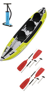 2021 Z-Pro Tango 3 Man Inflatable Kayak TA300 GREEN & 2 PADDLES & Stirrup Pump