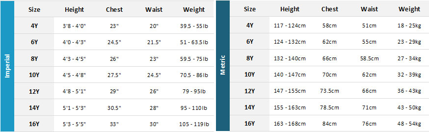 Xcel Booties Size Chart